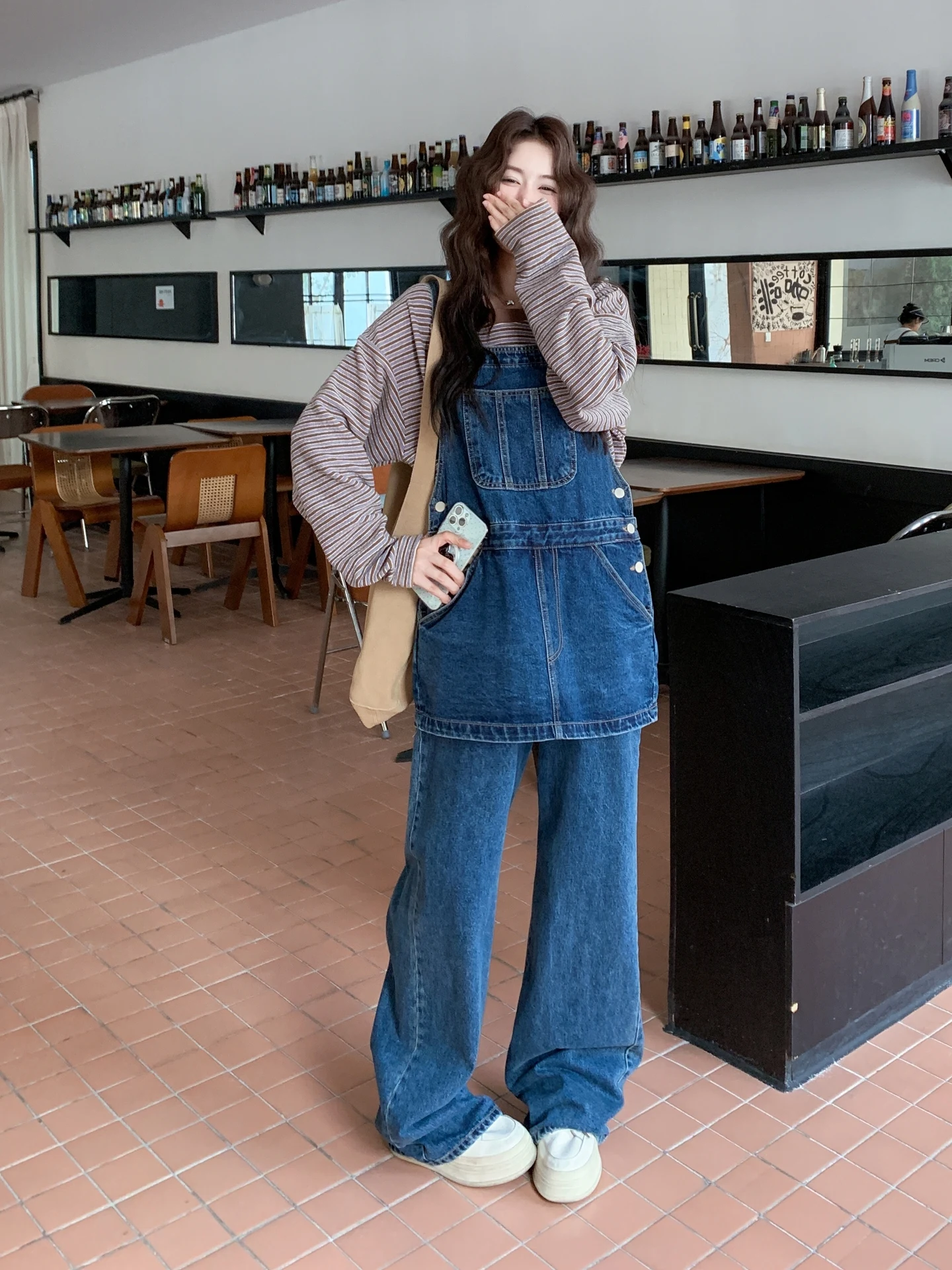 Sli coreano sle macacão de uma peça feminina primavera outono 2025 novas calças compridas de cintura alta comute terno de corte reto