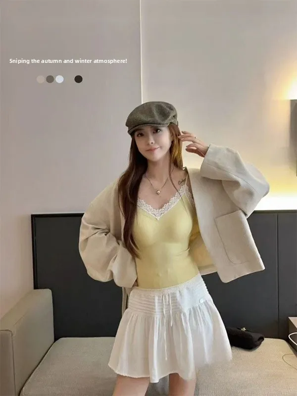 レーストリム付きタンクトップ レディースインナーウェア 秋冬 美しいブラインナーパッド入り スリムフィット チューブトップ...