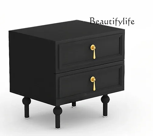 

A American retro black bedside table modern simple bedroom French bedside table light luxury medieval high-end storage cabinet