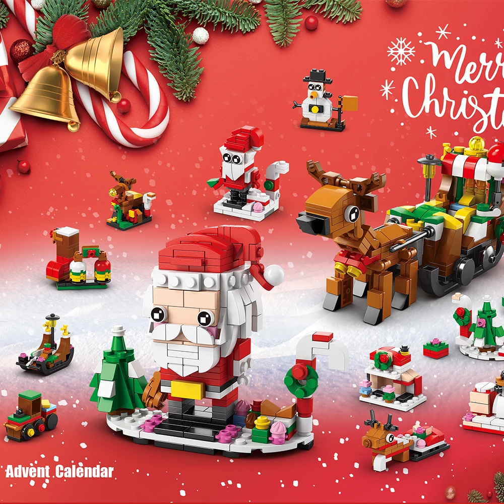 

HUIQIBAO Christmas Tree Santa Claus Countdown 12Days Model Building Blocks DIY 6IN1 Set Elk Bricks Toys For Children Adult Gift