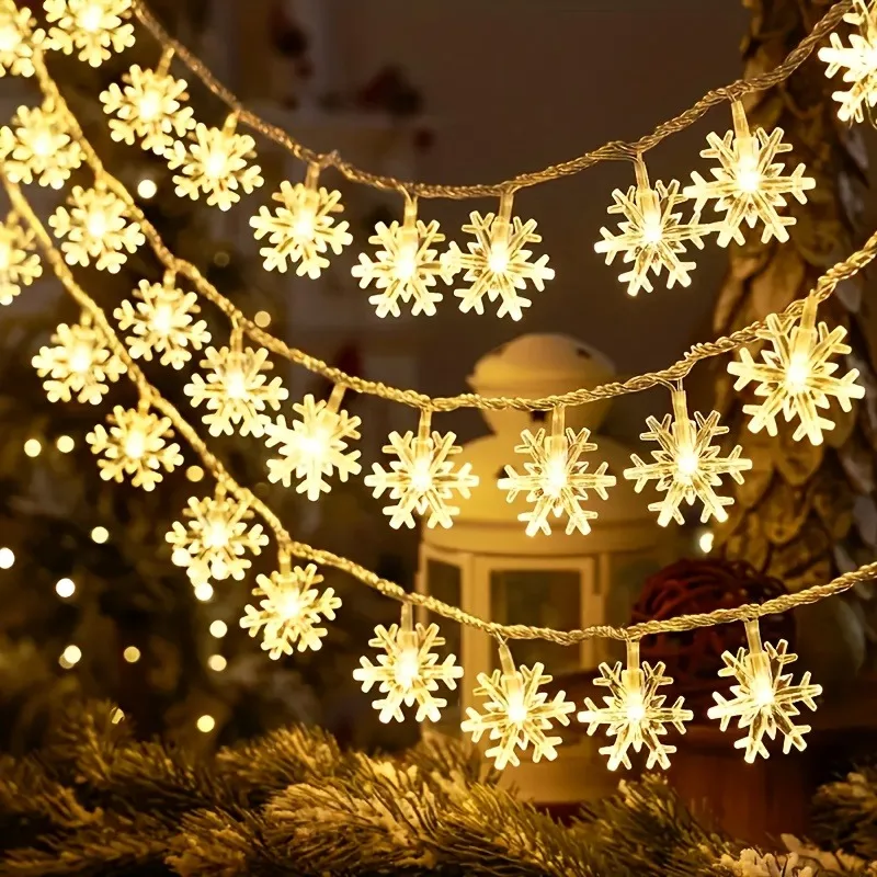 Battery Box LED Snowflake Fairy String Lights Christmas Garland Light for Home Indoor Outdoor Xmas New Year Party Deco
