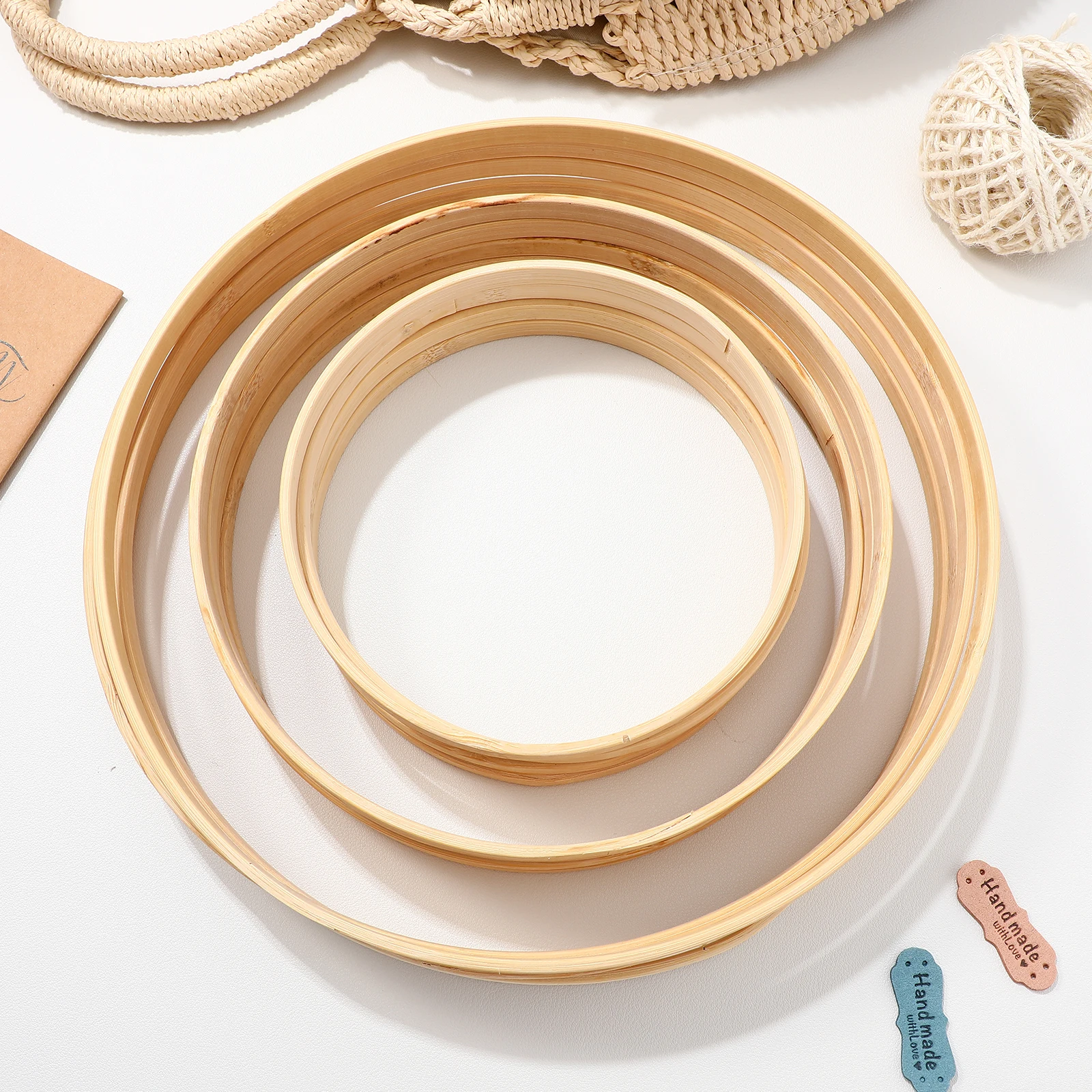 

12Pcs Bamboo Rings for Crafts Macrame Dream Catcher Floral Hoop Wreath Wall Hanging Window Decor DIY Handmade Wooden Hoops