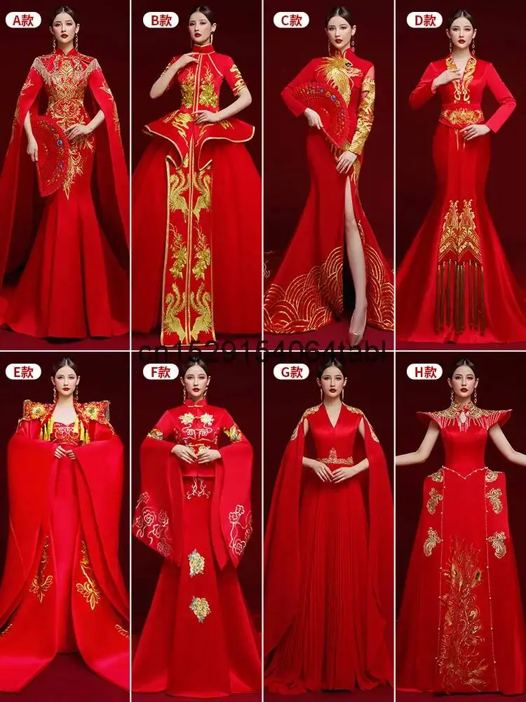 Style Exaggerated And Atmospheric Chinese Qipao Fashion Show High-end Performance Costume, Red Stage Host Dress, Han Fu