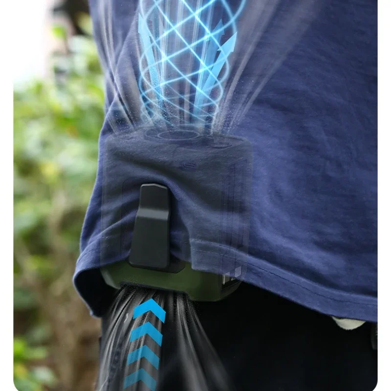 مروحة محمولة بمشبك خصر، مبردات مكيف هواء قابلة لإعادة الشحن، 5 سرعات قابلة للتعديل، مروحة تبريد خارجية مع مصابيح كاشفة LED