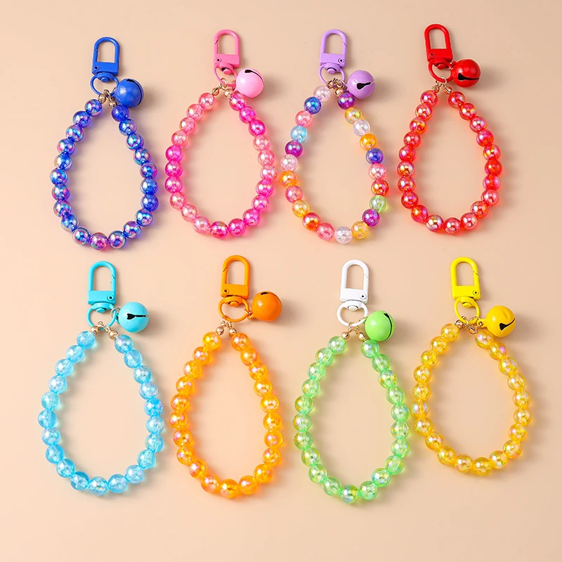 Aihua Bunter Schicker Glas-Popcorn-Ring Glocken-Stern-Perlen-Schlüsselanhänger für Frauen und Mädchen, Handykette, Taschenanhänger, Schlüsselring, Schmuck, Geschenke – Detail 1