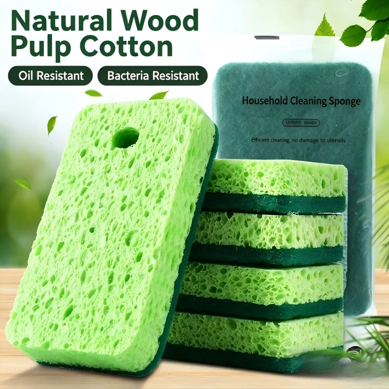 Natural Wood Pulp Cotton Dishwashing Cleaning Brush Multifunctional Brush Dishwashing Cloth Kitchen Non Stick Oil Sponge Wipe