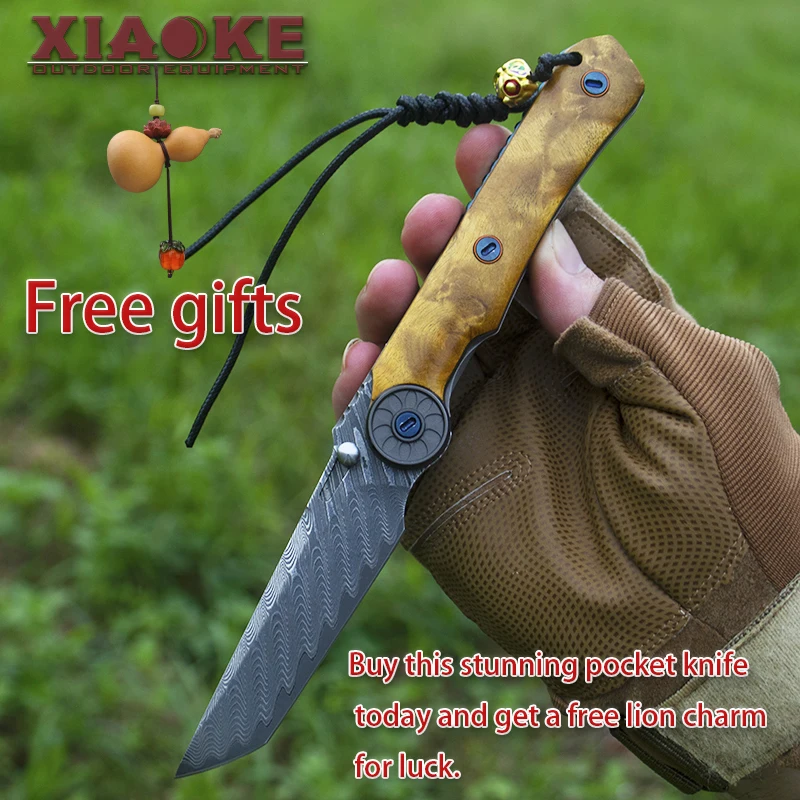 

Exquisite Damascus VG10 Steel Folding Knife - Gold Camphor Handle - Mechanical Bearing Collector's EDC Pocket Knife (Gift)