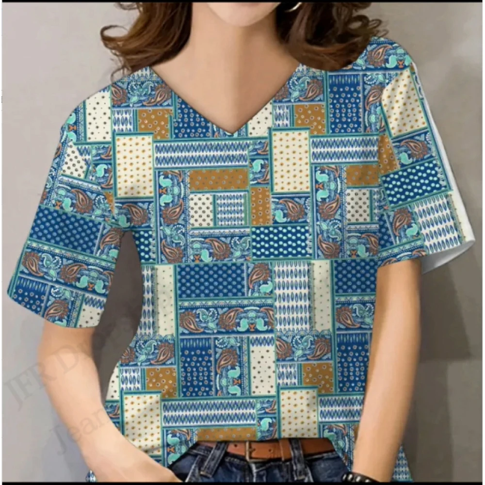 

Plaid Pattern Printed 3D Print Pattern Women Streetwear T-Shirts Short Sleeve Loose Casual Summer Tops V-Neck Tees Oversized