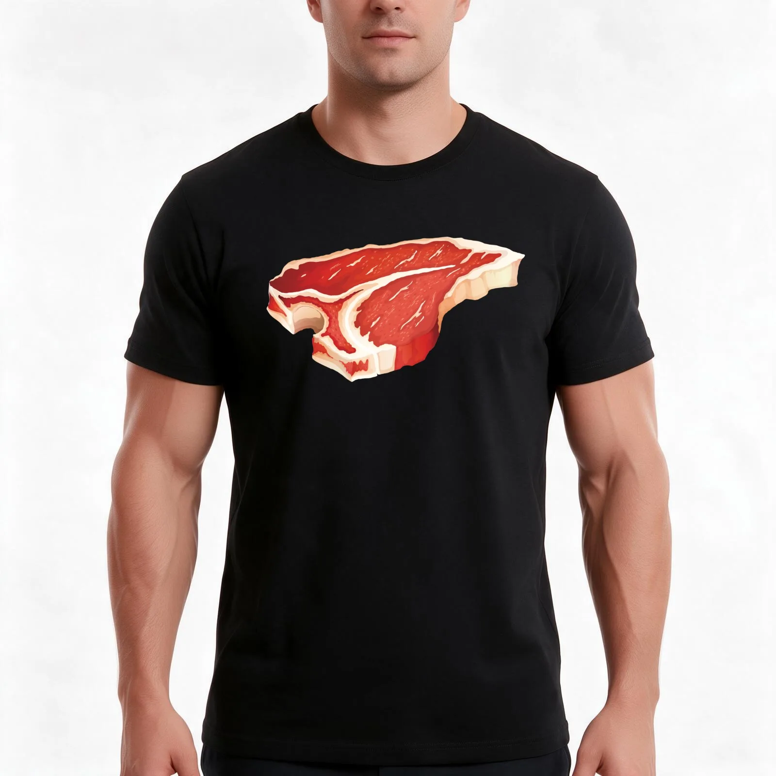 Raw T-Bone Beef Steak T-Shirt, Summer Casual Cotton Tee, Oversized Streetwear Tops, Vintage Graphic Print, Unisex Men Women