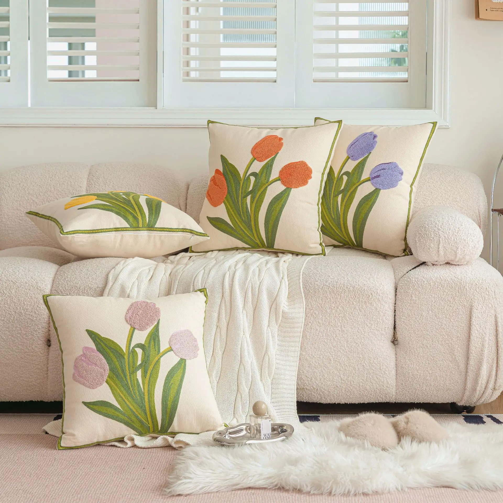Nordic Flower Throw Pillows Living Room Cream Sofa Cushions Flower Model Room Bay Window Cushion Covers Office Car Throw Pill