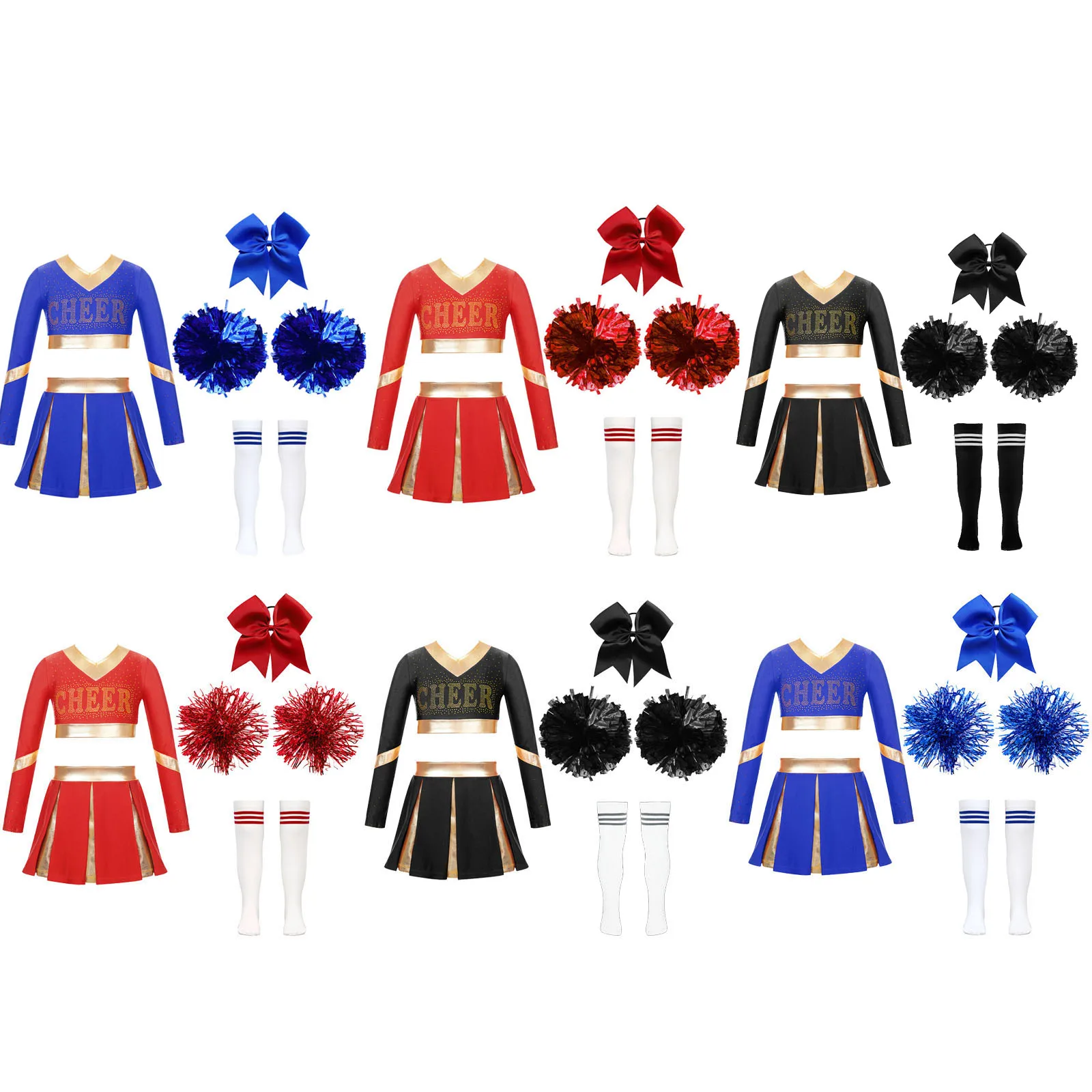 Mädchen Cheerleading Kinder Kostüm Outfit Urlaub Party Cheer Leader Uniform mit Blumen kugeln Aktien Kinder jubeln Team Tanz