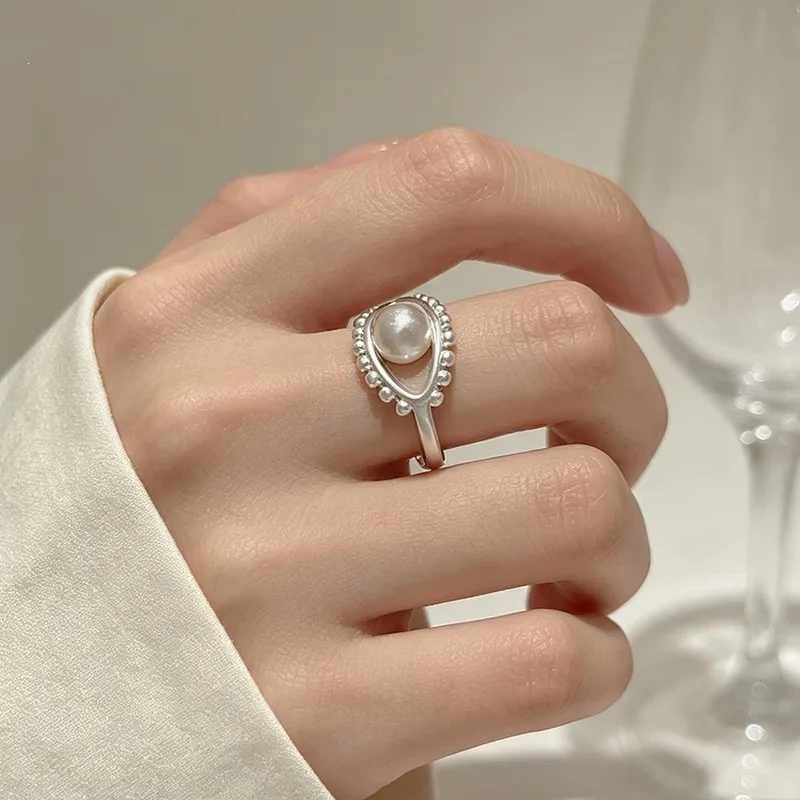 GANPUP Vintage Silberfarbener Augenperlen Verstellbarer Fingerring für Frauen Kreativer Modeschmuck Neues Geschenk für Paare Party Urlaub – Detail 6