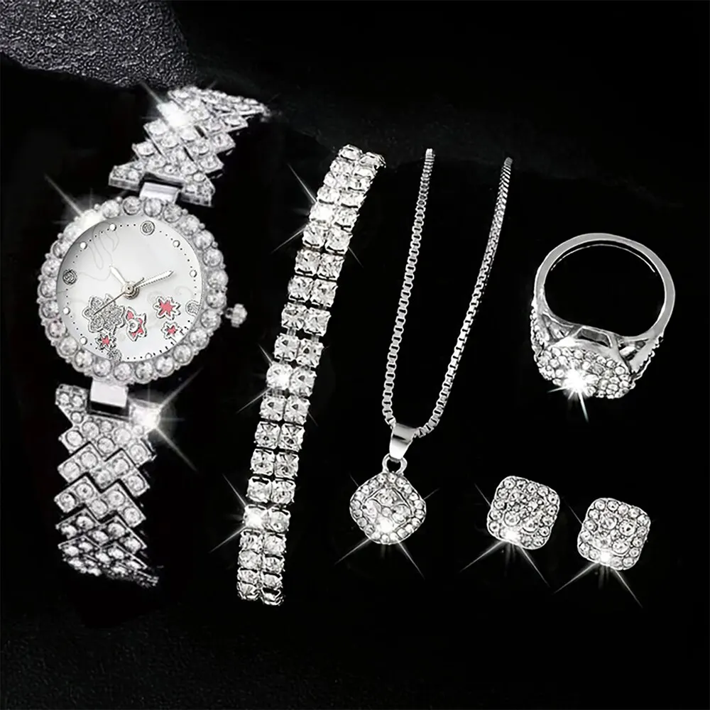 Women Luxury Rhinestone Quartz Watch Hiphop Fashion Casual Analog Watches Jewelry Set Simple Ladies Wrist Watch Montre Femme