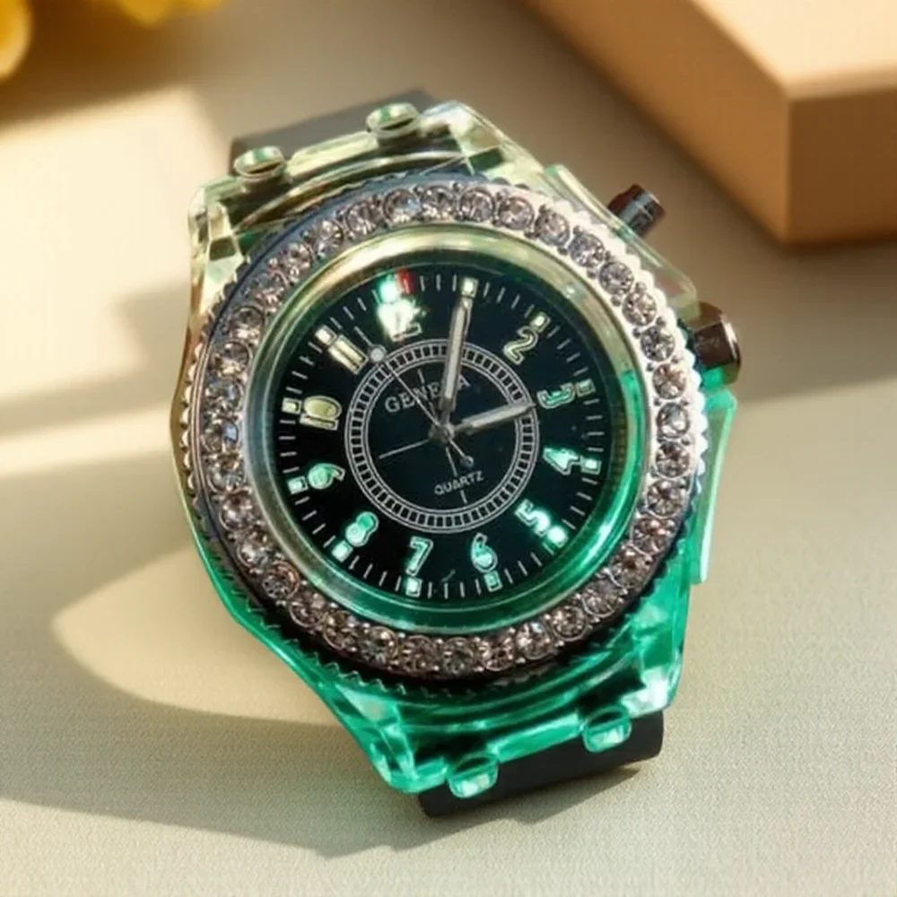 

Модные светодиодные кварцевые часы для мужчин и женщин со светящимися стразами, модные часы для пар, студенческие наручные часы