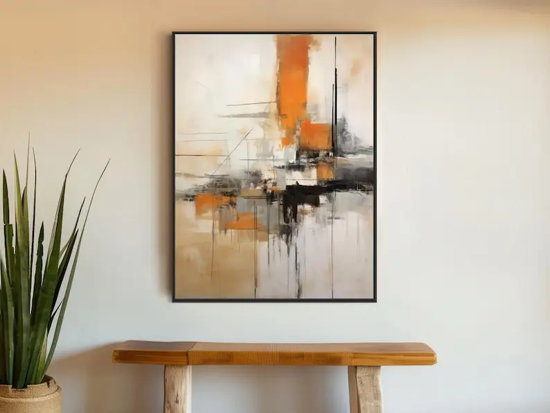 

Hand-Painted Modern Abstract Oil Canvas Painting UnFramed Abstract Expressionist Beige Canvas Oil Artworks for Living Room Decor