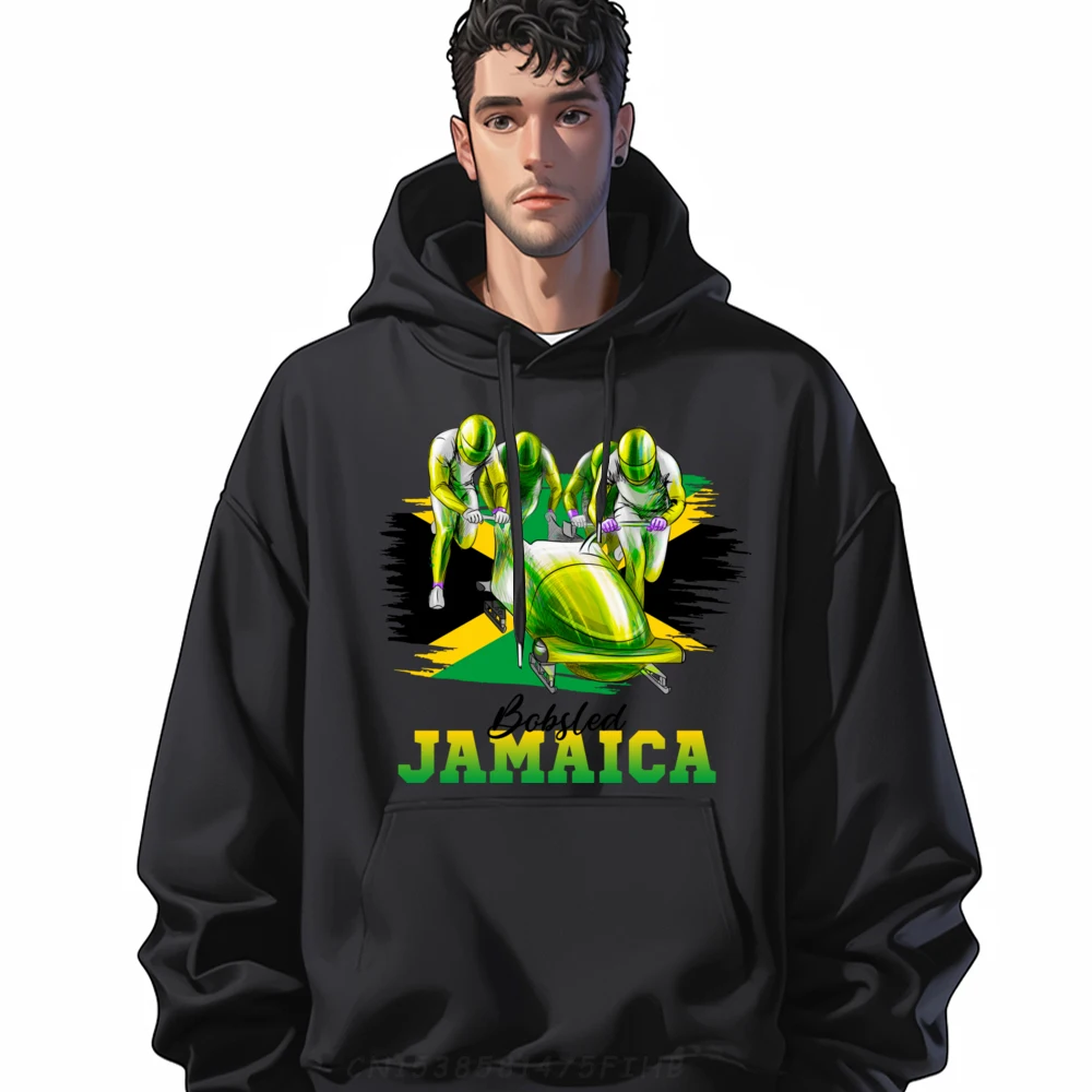 

Slogan Hoodies Retro Long Sleeve Men Hoodies Bobsled Jamaica Team Jamaican Flag Casual Sweatshirt O Neck Pullover For Man