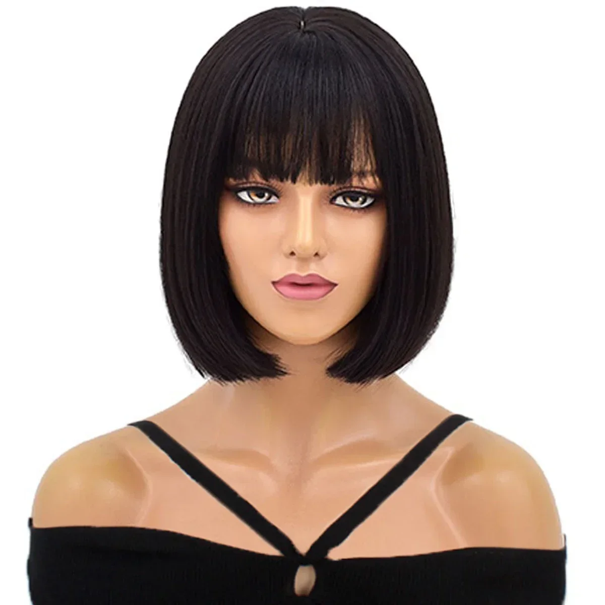 Naturally Short Bobo Wigs straight Human Hair Wig For Women Real Daily Party Black
