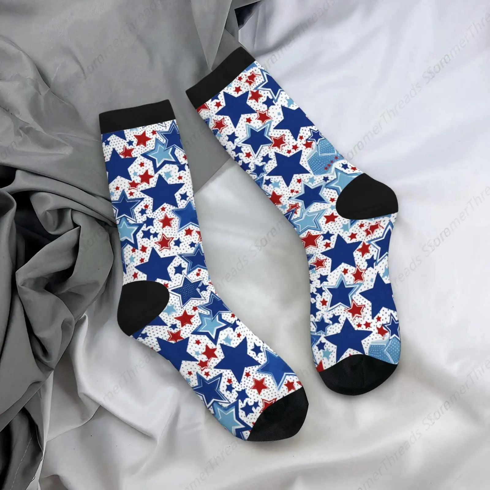 Calcetines deportivos novedosos y divertidos unisex con estrellas de colores de la bandera de América, calcetines suaves y divertidos de 15 a 16 pulgadas