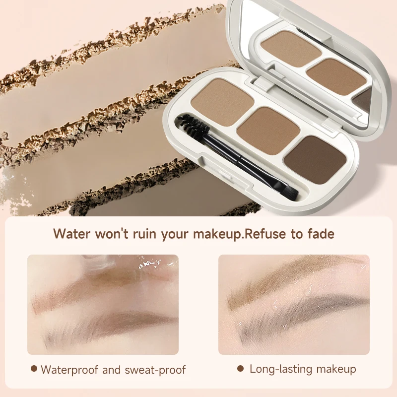 3가지 색상 눈썹 파우더 팔레트 - 매트, 번짐 없는 오래 지속되는 메이크업, 방수 오래 지속되는, 자연스러운 3D 눈썹 룩