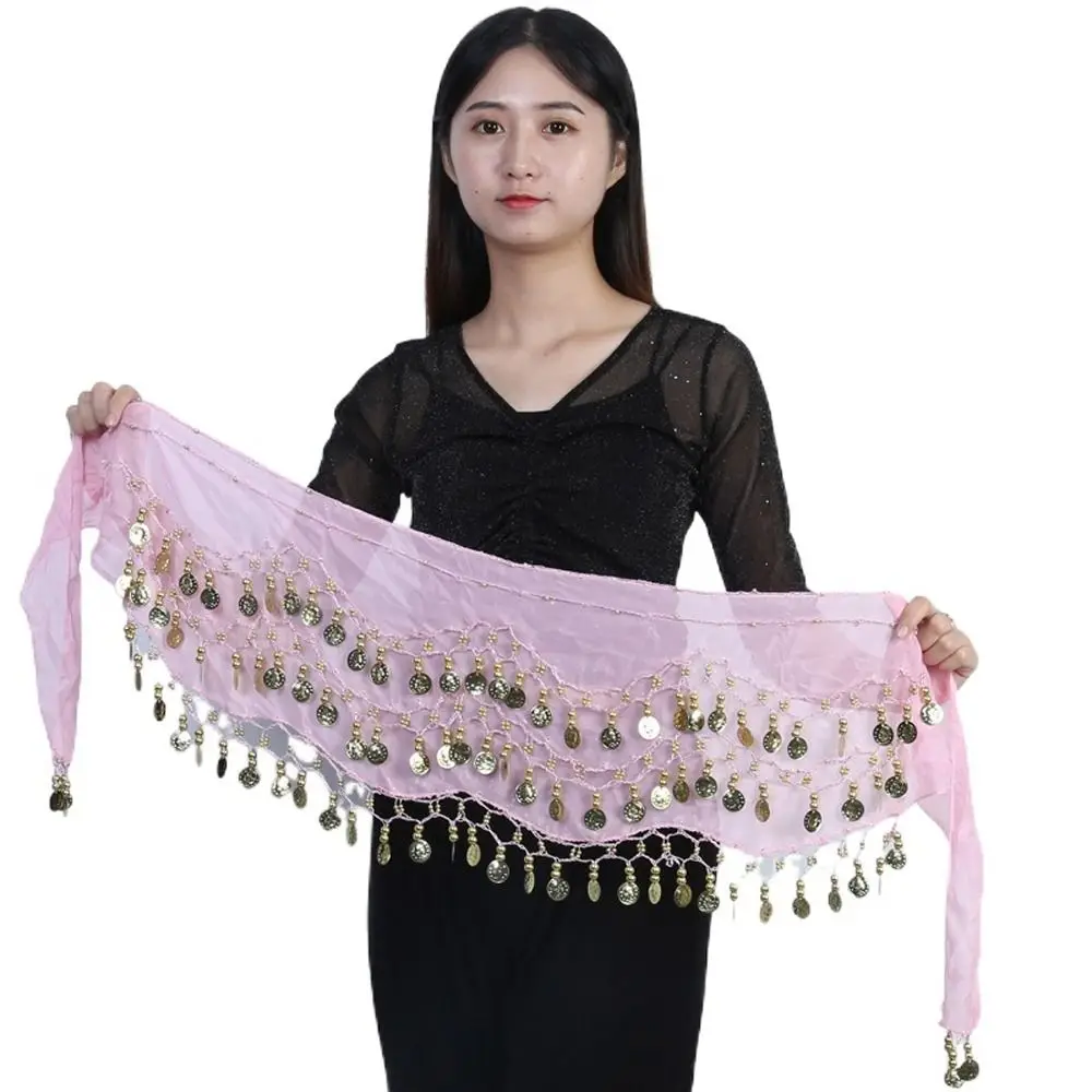 Elegant Skirt Hip Wrap 3 Row Chiffon Coins Sequin Arab Dance Belly Dance Belt Women Waist Belt Dance Hip Scarf Waistbands