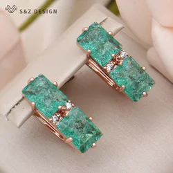 S&Z DESIGN New Fashion 585 Rose Gold Color Rectangle Ice Crack Crystal Drop Earring For Women Wedding Cubic Zirconia Jewelry