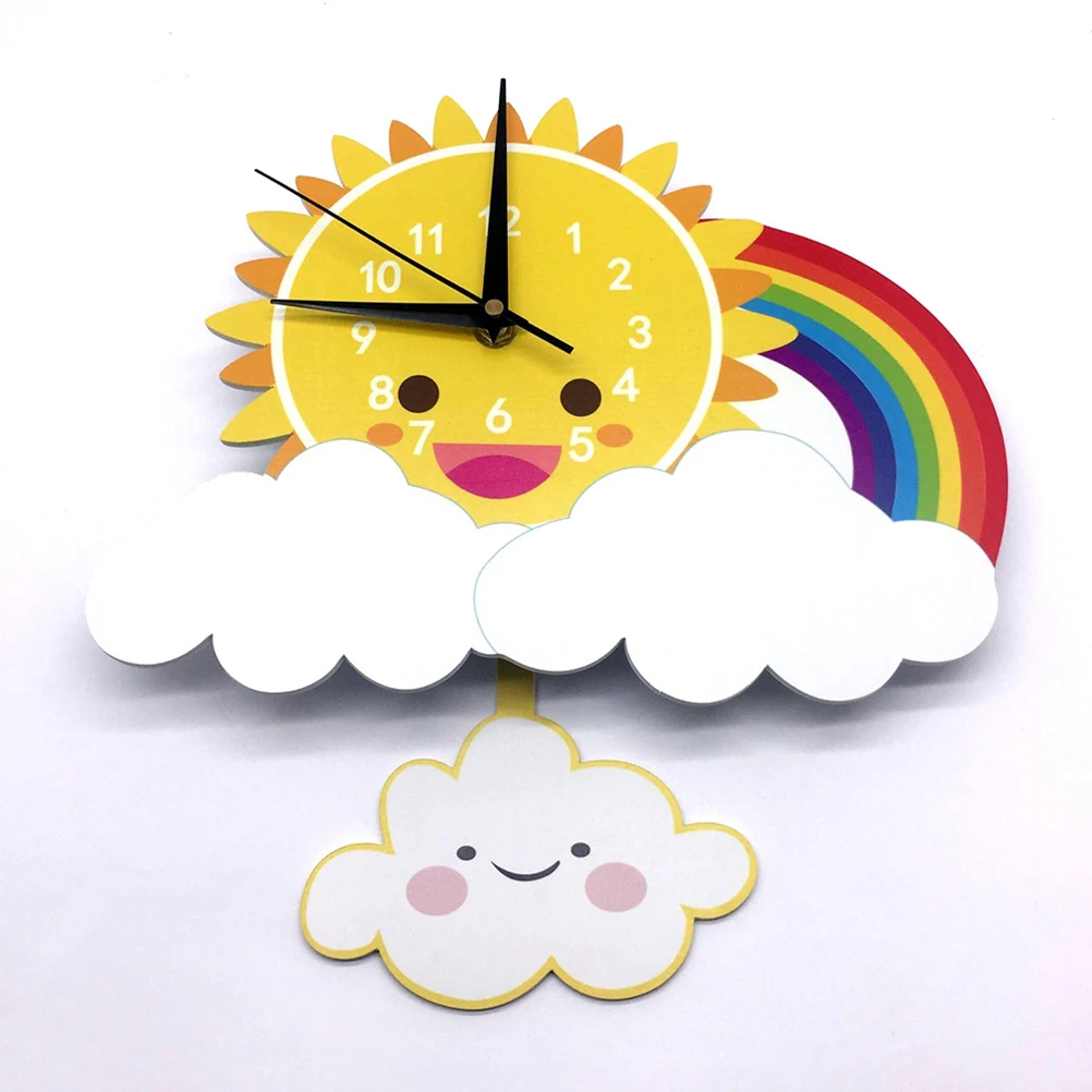 

Sun Rainbow Pendulum Wall Clock Creative Swing Mute Decorative Kids Room Cartoon Bedroom Living Study Office Children