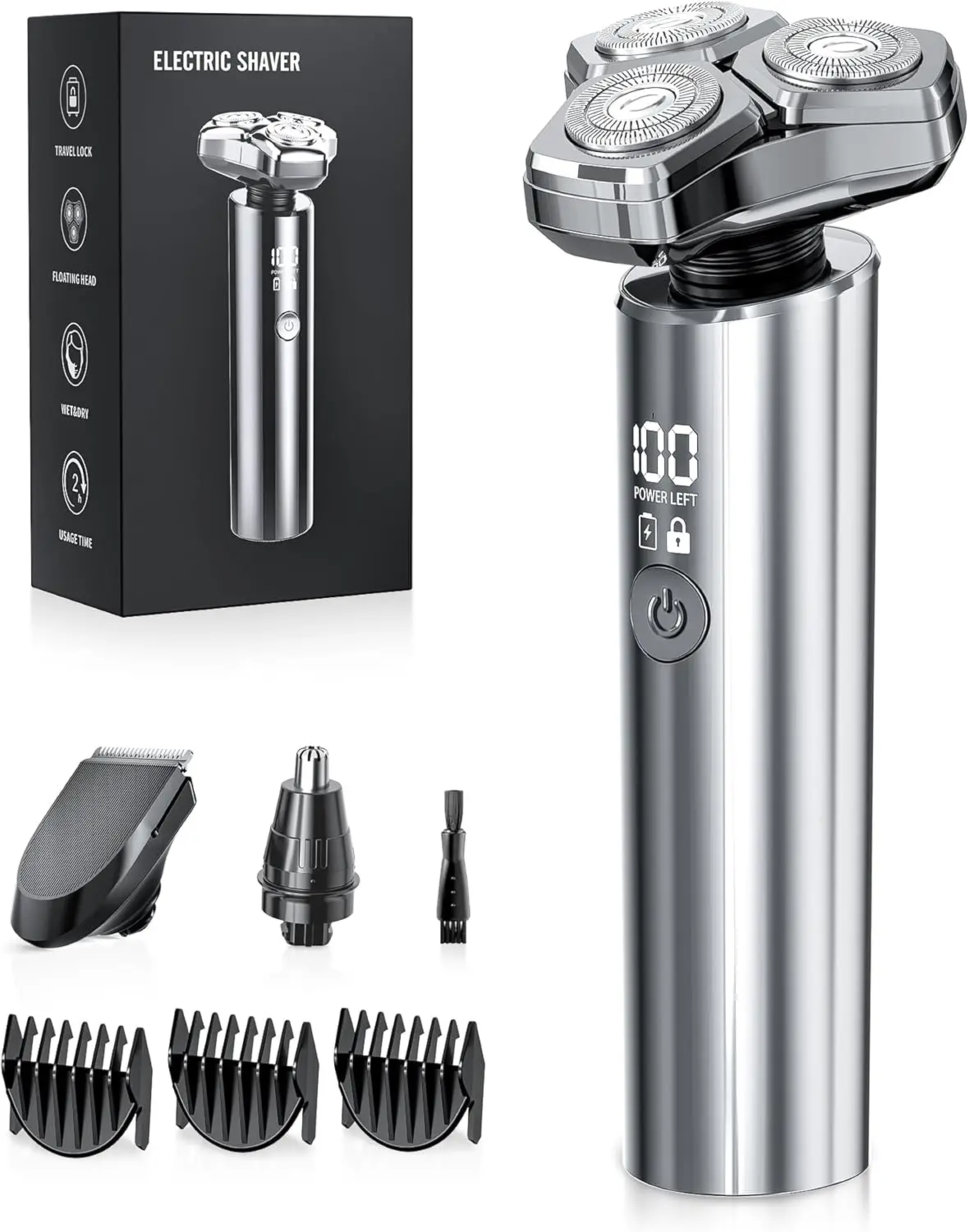 

Men's Electric Razor with 10,000 RPM Motor, IPX8 Waterproof, USB Fast Charging, Travel Lock & Mirror Finish
