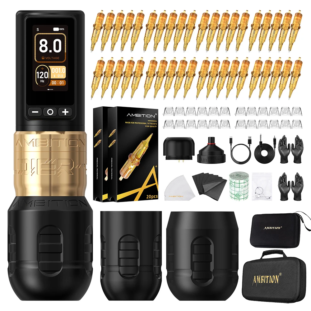 Ambitie Soldier270 Kit Draadloze Tattoo Machine Slagpen 4.0 + 4.5mm Professionele Borstelloze Motor 2400mAh Batterij Grip 34 + 42mm - afbeelding 1