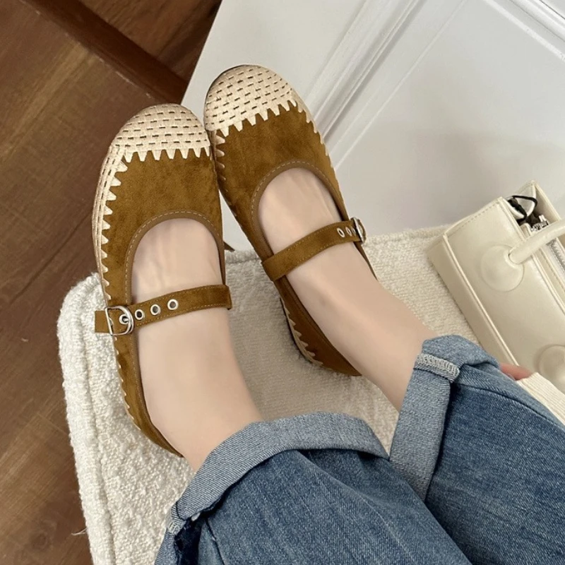 جديد المنسوجة الربط الشقق النساء فو الجلد المدبوغ النمط الفرنسي جولة تو مشبك ماري جين أحذية الراحة الضحلة أحذية مصممين المتسكعون #2