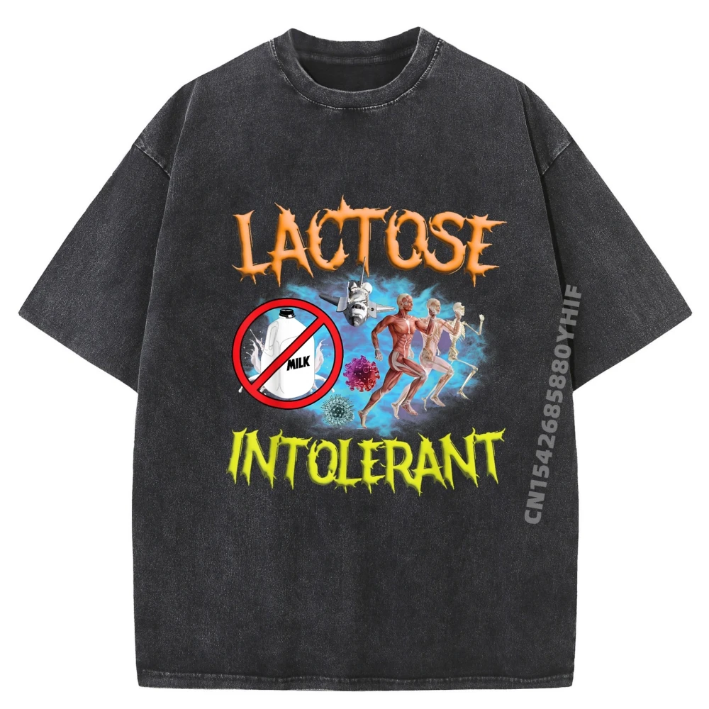 

Leisure Washed Tees Lactose Intolerant Ironic Sarcastic Funny Humor Cringe Meme Graphic T Shirt Natural Mens Printed T Shirt