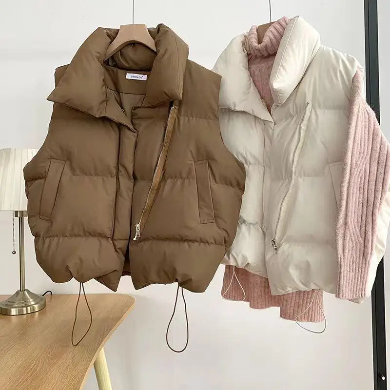 2026 Women Autumn Winter Korean Version Small Fragrant Style Stand Up Collar Cotton Vest New Sleeveless Cotton Vest for Wearing
