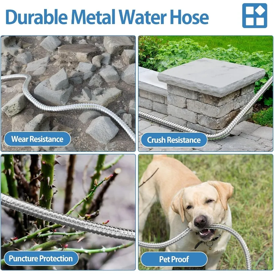 100 قدم 304 خرطوم حديقة من الفولاذ المقاوم للصدأ خرطوم مياه معدني عالي التحمل أنبوب خرطوم مياه مرن مع 3 4 موصلات نحاسية صلبة NoE #6