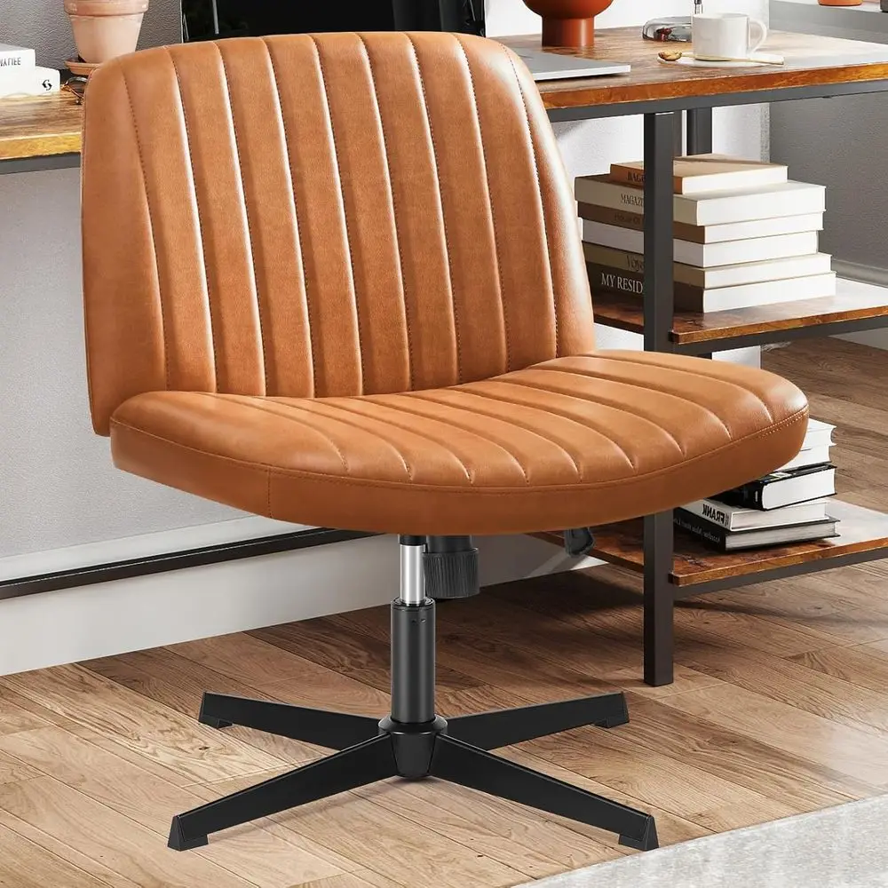 

Criss Chair Legged, ArmlOice Swivel Desk Chair No Wheels, Vanity Height Adjustable Wide Seat aux Leather Computer Task Seating