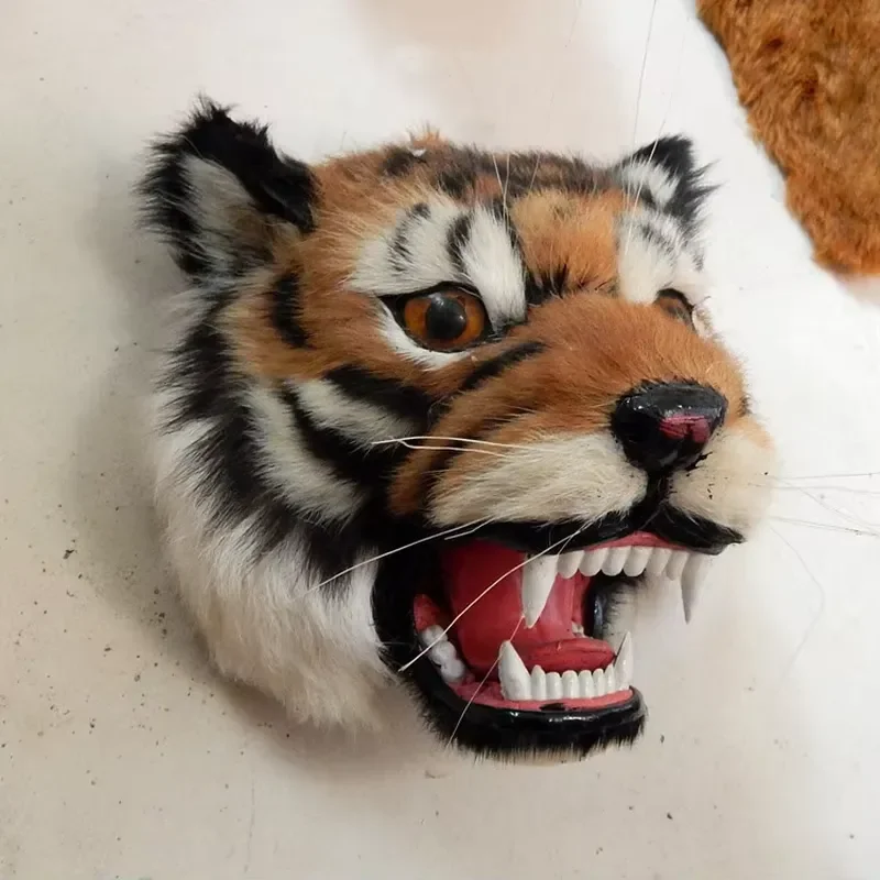 35cm Realistic Plush Tiger Head Wall Decor Sculpture for Home Living Room Christmas Gift Nursery Animal Statue Ornament