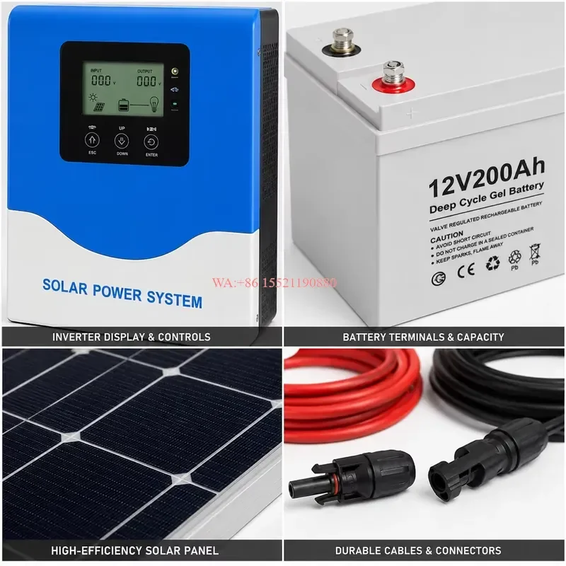 WMWMNU 5KW 48VDC Off Grid Solar Kit Monocrystalline Silicon Panels 300Ah Battery MPPT Inverter High Power Backup for High
