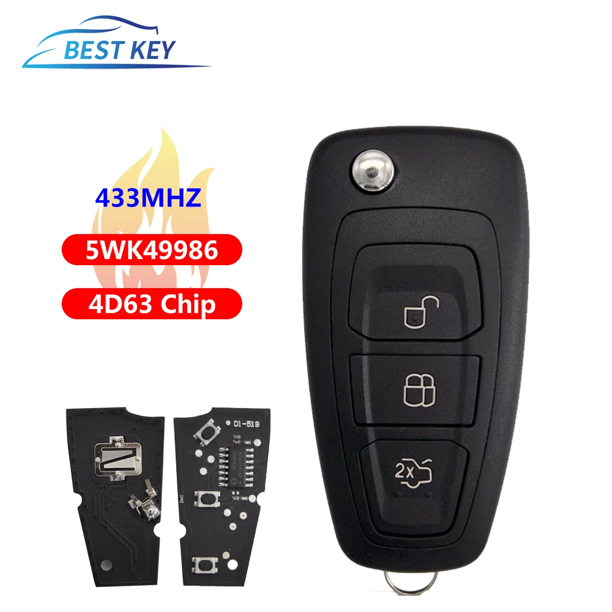 BEST KEY Smart Car Remote Control Key For Ford Focus Transit C-Max S-Max MK3 Mondeo Replace Flip Smart Key 3.0  4D63Chip 433MHz