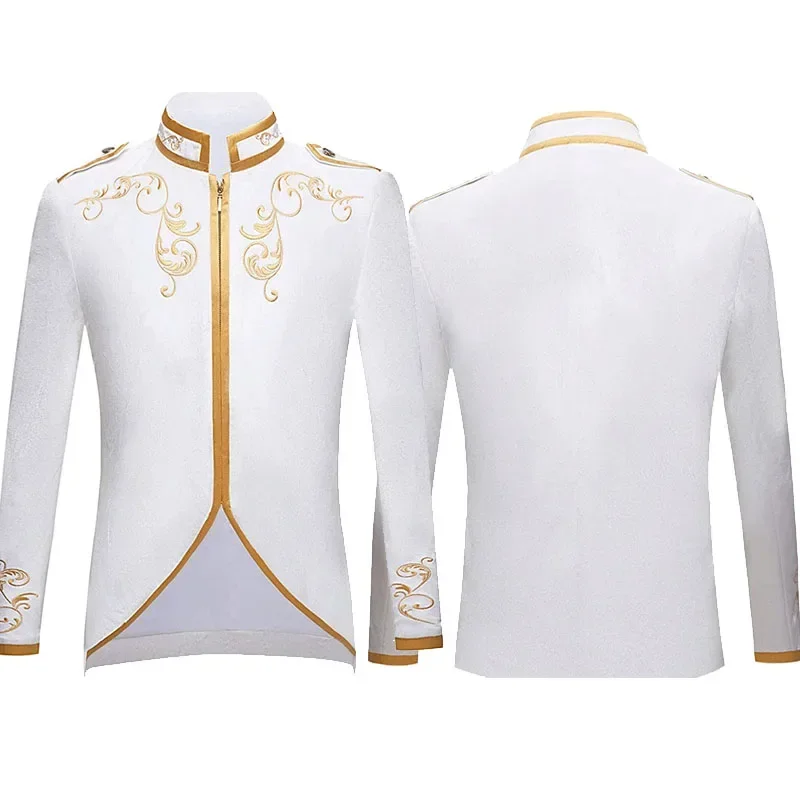 Vintage Men\'s Medieval Jacket Coat Embroidery Zip Up Stand Collar Prince King Cosplay Costume Victorian Golden Jacket Top