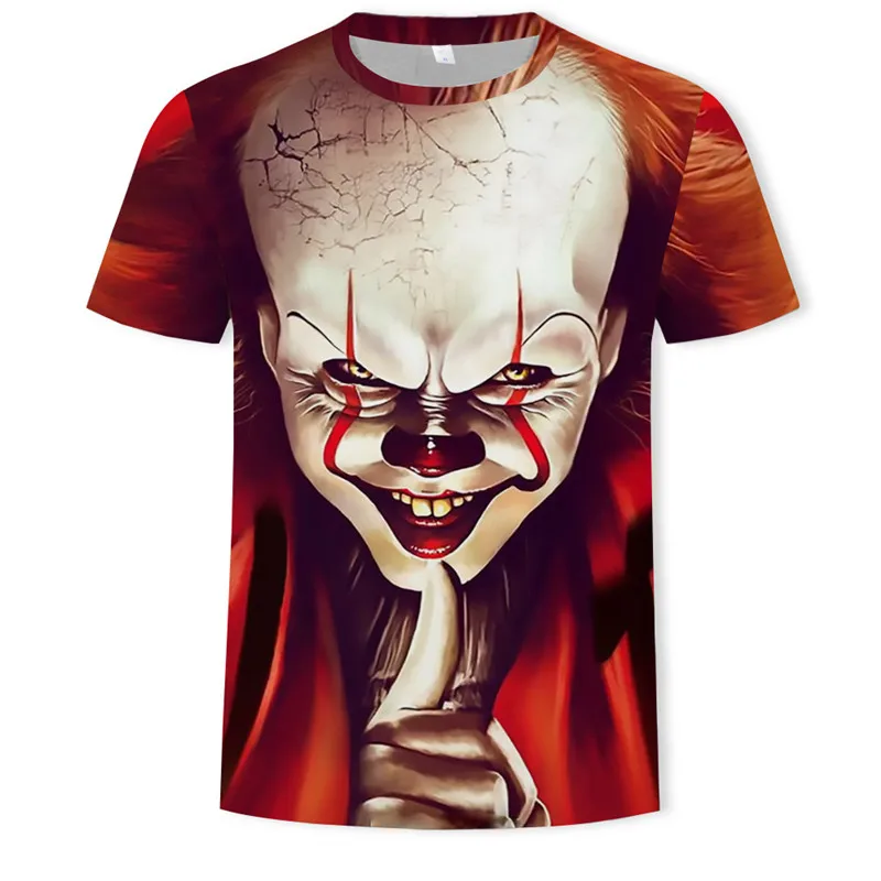 Summer New Men\'s Horror Clown Pattern T-Shirts Short Sleeve Streetwear Hip Hop 3D Printed Tops 6XL Large Size Loose Gothic Tees