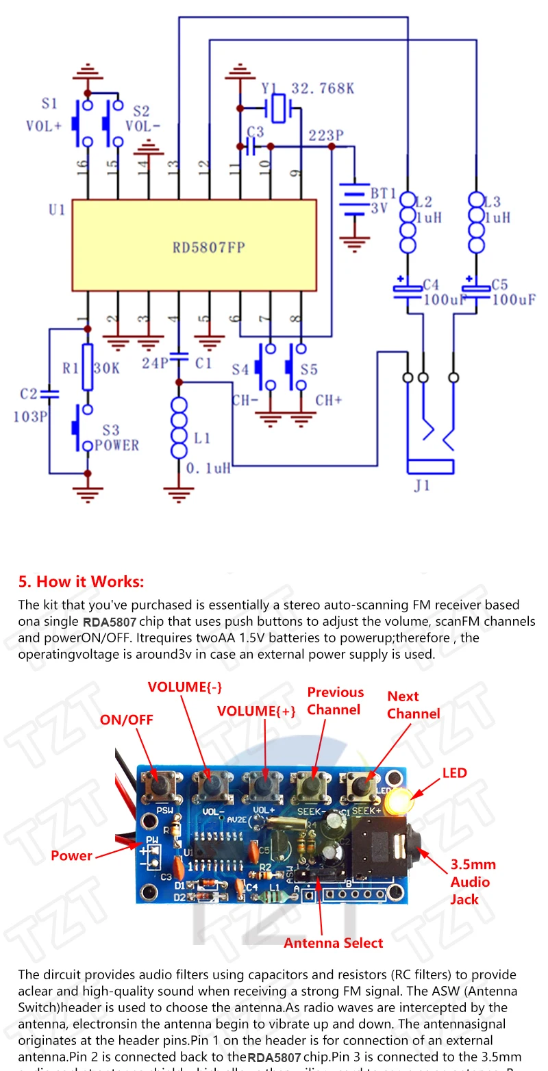 1/2/5PCS TZT DIY Elektronik-Kits Drahtloses Stereo-FM-Radio-Empfängermodul 76MHz-108MHz DC 1,8V-3,6V – Detail 3