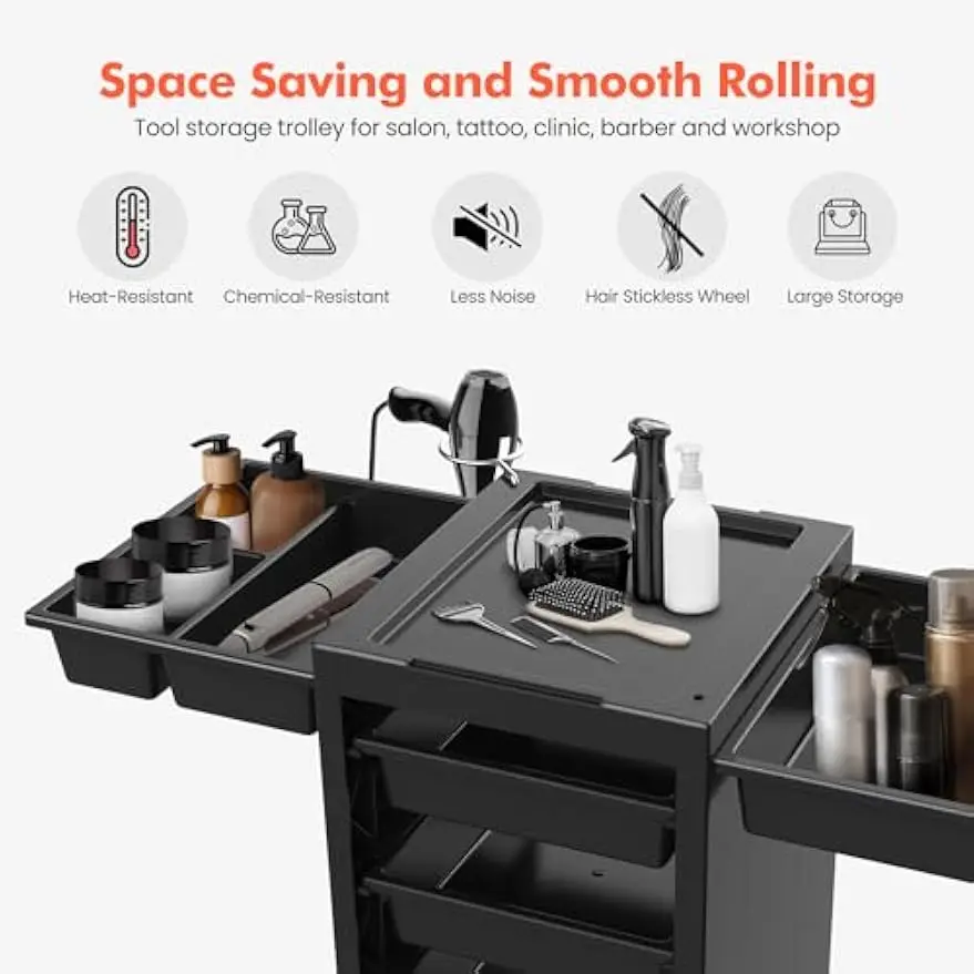 Salon Trolley Cart Wheels Extra Storage 5 Drawers Dryer Holder Space Saving Lighter Strong Material Multipurpose Beauty Hair Sty