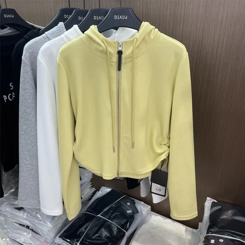 Women's Autumn Spring Top Coat Sweatshirt Hoodie Zipper Short Simple Comfortable Casual Design Fashion Niche Versatile Skinny