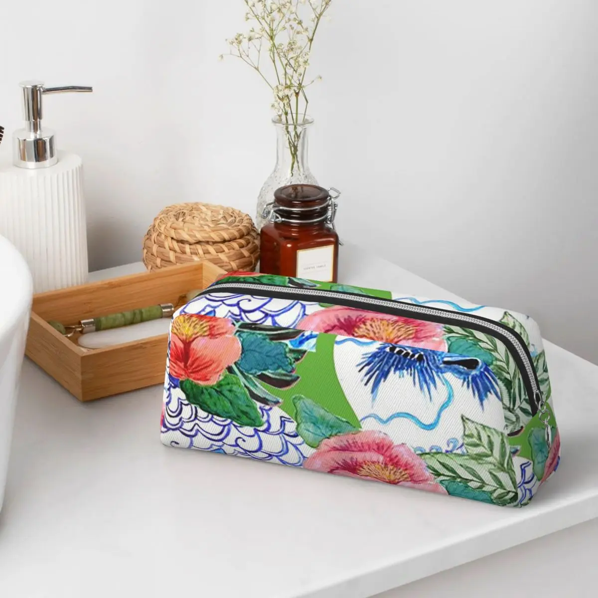 Blue And White Chinese Ginger Jars On Green, Emerald Green Chinoiserie Pencil Cases for Students Pen Box Pencil Bag Pencil Pouch