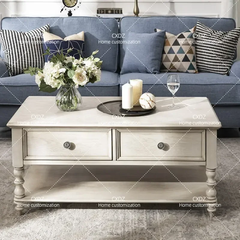 American Country Style Casual Coffee Table Nordic Retro Solid Wood Log Design Simple Small Apartment Living Room Furniture