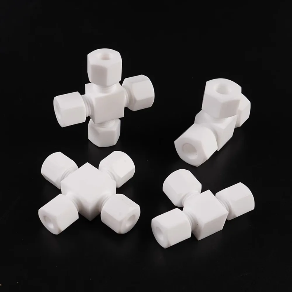 Elbow Tee Cross 2 3 4 6 8 10-35mm Tube OD PTFE Compression Union Connector Fitting Anti-corrosion High Temperature Resistance