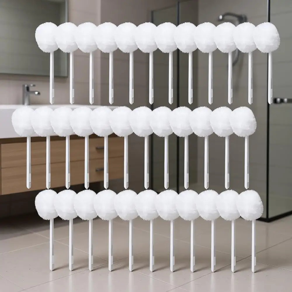 

Набор из 50 многоразовых очистителей для унитазов с длинными пластиковыми ручками, 15x3 дюйма, белые, конусообразная чашка в комплект не входит