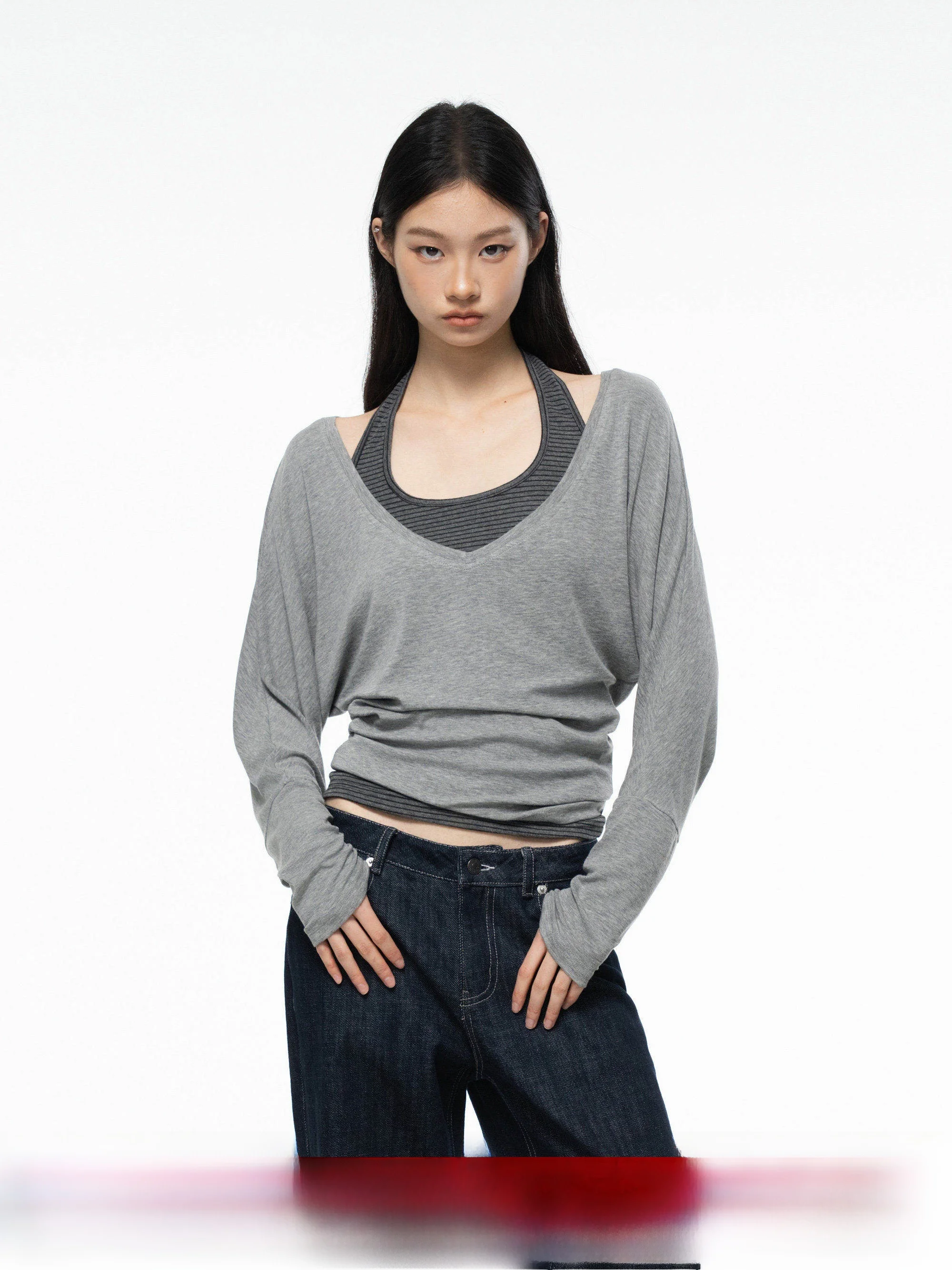 Archivum Vintage Deep V Mixed Fiber Vest Striped Loose Two Piece Set Spring Summer Versatile Comfortable Breathable Knitwear