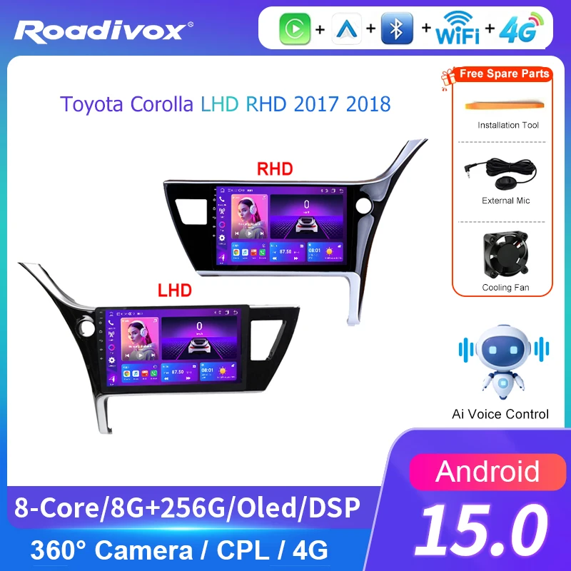 AI VOICE roadivox Android car radio for Toyota Corolla LHD RHD 2017 2018 stereo GPS Navigation video Multimedia Player tape