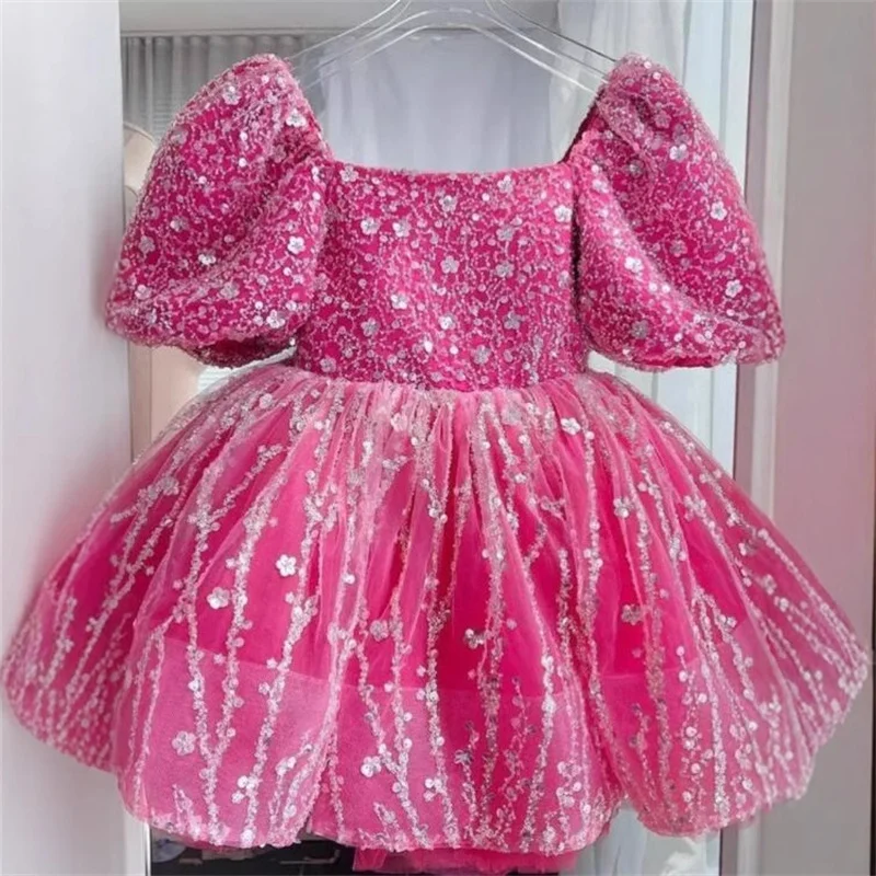 Sparkle Princess Sequined Tulle Flower Girl Dresses First Communion Dresses Birthday Christmas Gift Wedding Party Birthday Show