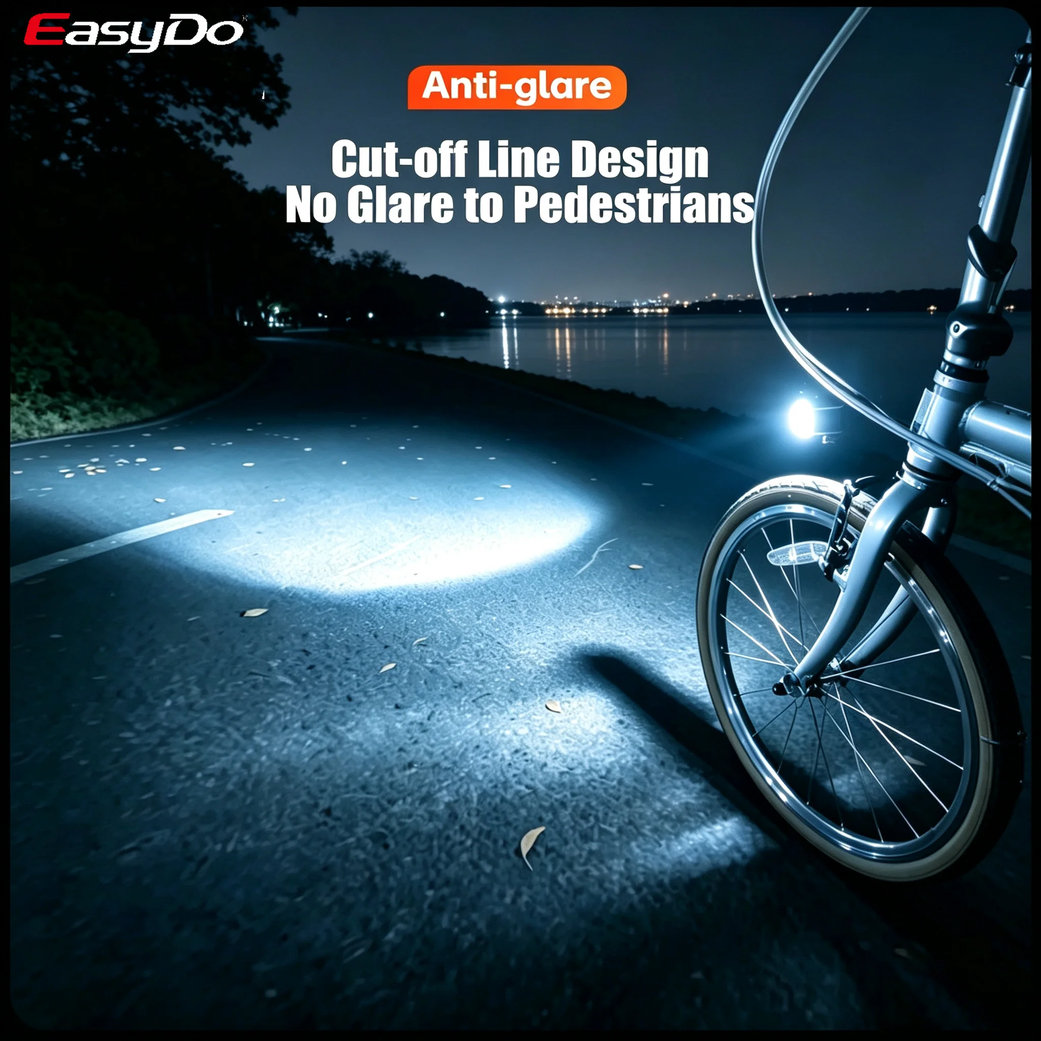Easydo Bicycle Front light 1500 Lum Folding Bike Light Yellow Lens Rain Fog Bike Lamp with Cut-off Beam for Road City Cycling
