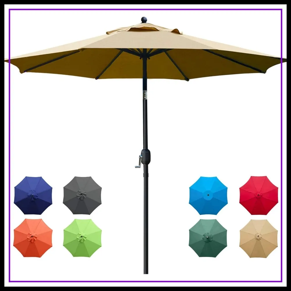 

9Ft Patio Umbrella Outdoor Table Umbrella with 8 Sturdy Ribs, Tan